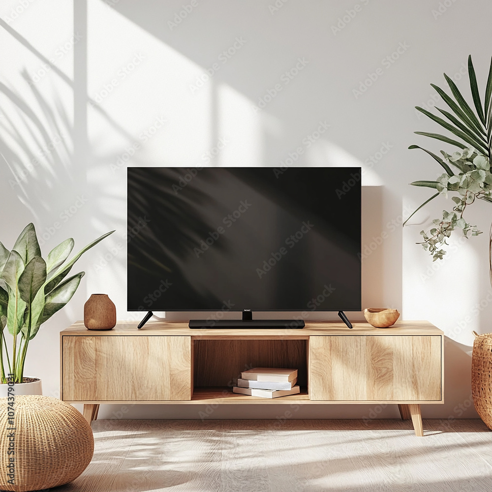 Obraz premium Smart TV mockup ,black display, with white background