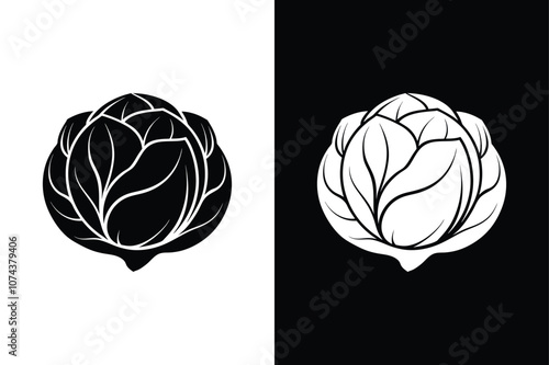 Brussels Sprouts Symbol Icon. Black and White Vegetable Illustration