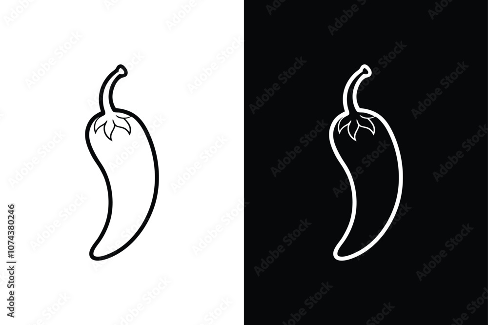 Spicy Chili Pepper line Icon. Isolated Glyph Illustration for Black & White Use