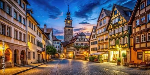 Night Photography of Rottweil's Historic Old Town Illuminated by Moonlight