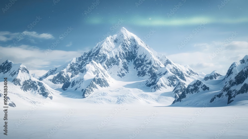 Majestic snow-capped mountain under a clear blue sky, serene winter landscape. Majestic snow-capped mountain under a clear blue sky, serene winter landscape.