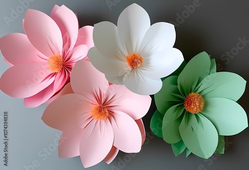 Composition of paper flowers in pastel shades, for holiday decor and interior decoration, handmade