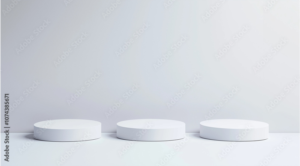 Three identical white podiums isolated on a white background Three identical white podiums isolated on a white background
