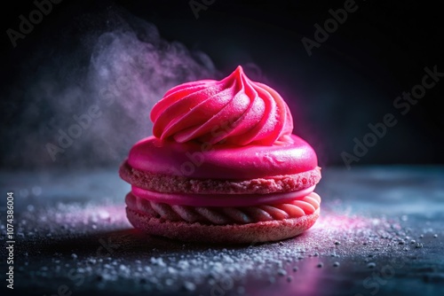 Pink Glowing Fluorescent French Pastry with Glisse - Captivating Dessert Silhouette Photography photo