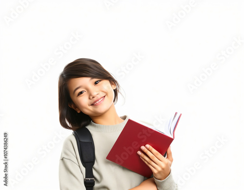 smiling young asian student isolated on white