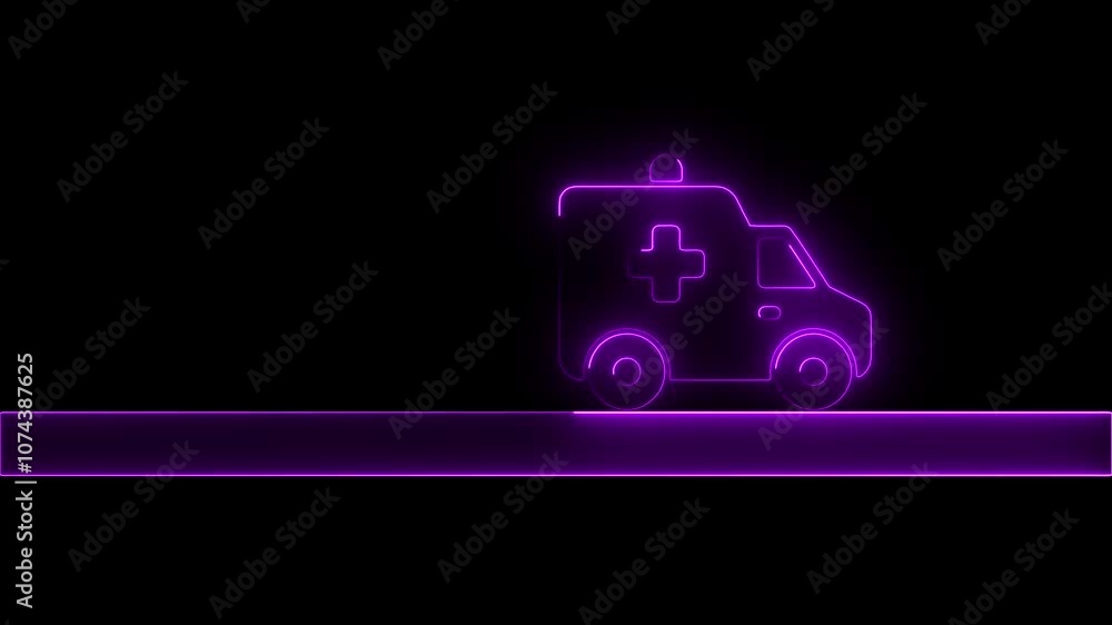 Neon Ambulance Icon on Platform – Glowing Emergency Medical Vehicle Symbol for Healthcare and Navigation Neon Ambulance Icon on Platform – Glowing Emergency Medical Vehicle Symbol for Healthcare and Navigation