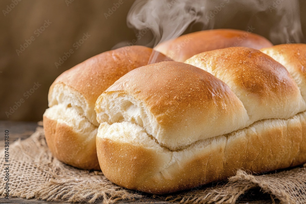 Freshly baked bread with golden crusts and steam rising, evoking feelings of comfort and nostalgia, set in a cozy atmosphere, soft glow illuminating. Freshly baked bread with golden crusts and steam rising, evoking feelings of comfort and nostalgia, set in a cozy atmosphere, soft glow illuminating.