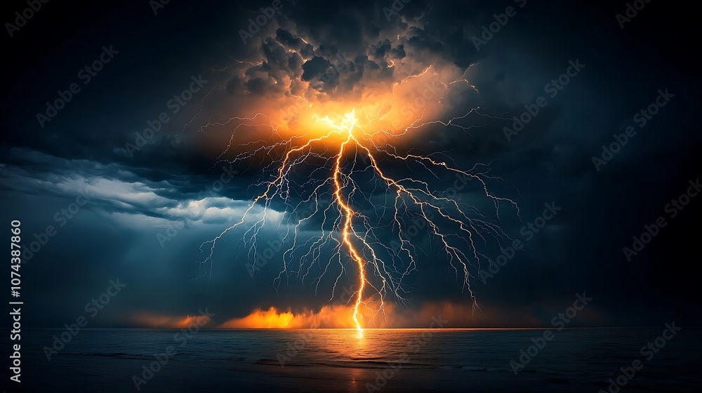 The dark and ominous stormy sky was illuminated by multiple dazzling lightning strikes that crackled and zigzagged across the horizon The dark and ominous stormy sky was illuminated by multiple dazzling lightning strikes that crackled and zigzagged across the horizon