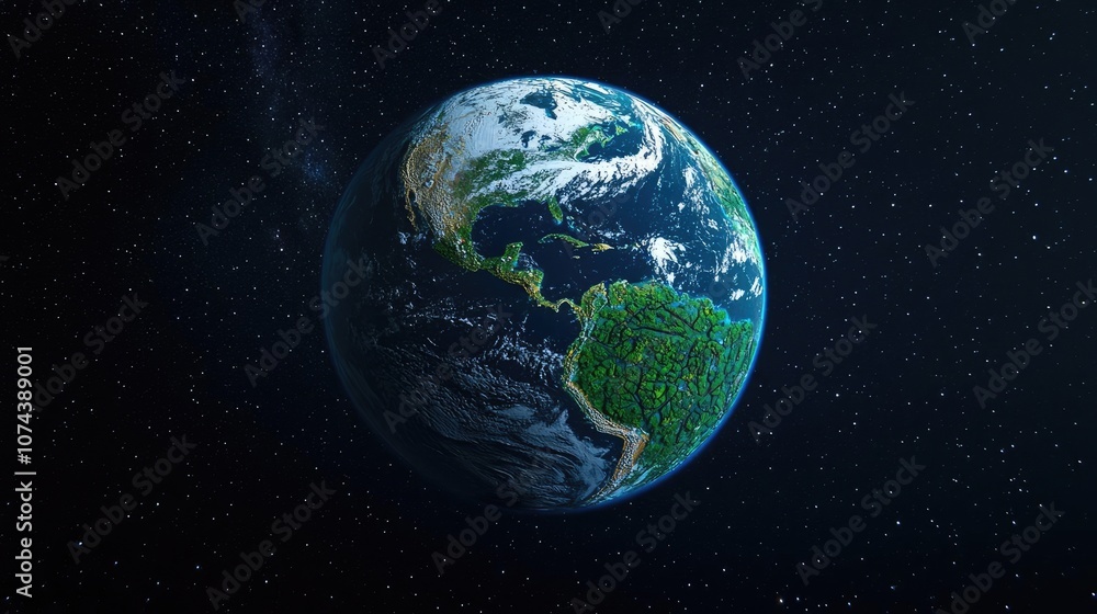 Obraz premium Earth viewed from space, showcasing vibrant land and ocean details.