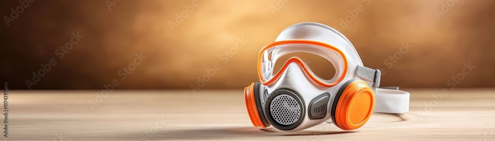 Gas mask on weathered wooden table, a still life of safety, history, and industrial design Gas mask on weathered wooden table, a still life of safety, history, and industrial design
