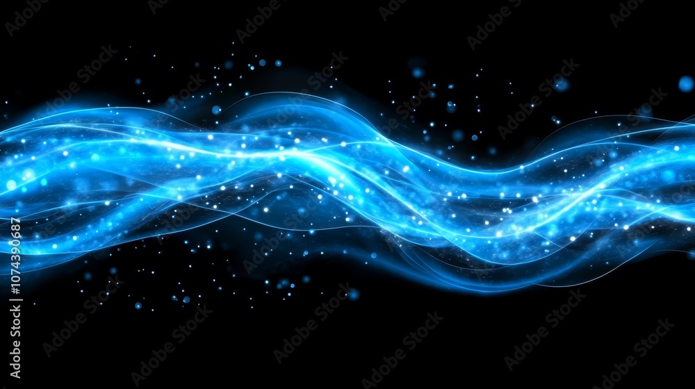 Fototapeta premium Abstract blue wave art on black background, dynamic fluid motion design for modern digital backgrounds and wallpapers
