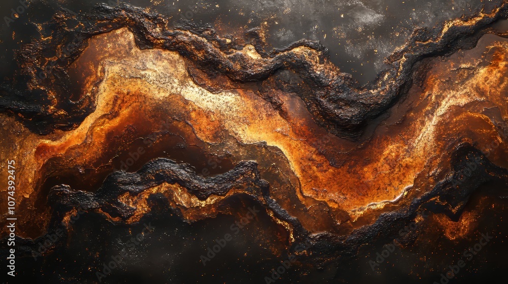 Close-up of rusted steel with swirling corrosion patterns, gradients of orange, brown, and charcoal black, rough texture with flaking, under soft moody shadows Close-up of rusted steel with swirling corrosion patterns, gradients of orange, brown, and charcoal black, rough texture with flaking, under soft moody shadows