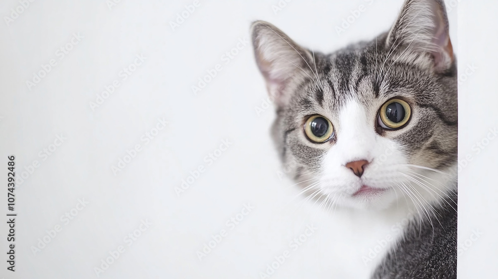 Surprised cat isolated on white copy space background Surprised cat isolated on white copy space background