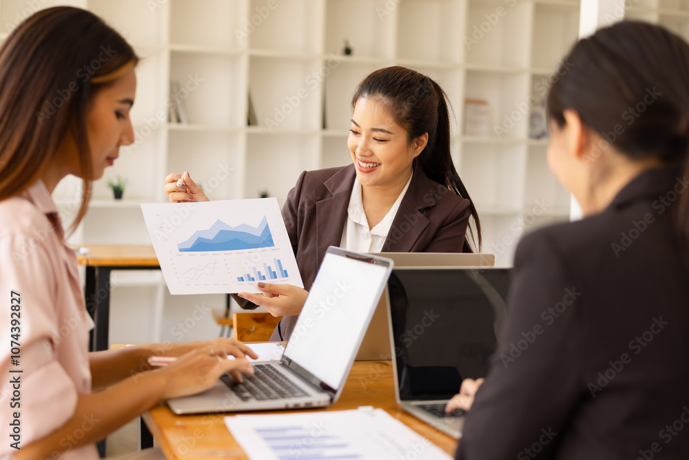 Asian businesswoman teamwork working on laptop with finances analysis report at desk in office, business financing, accounting banking, Team of creative and business planning, Asian businesswoman teamwork working on laptop with finances analysis report at desk in office, business financing, accounting banking, Team of creative and business planning,