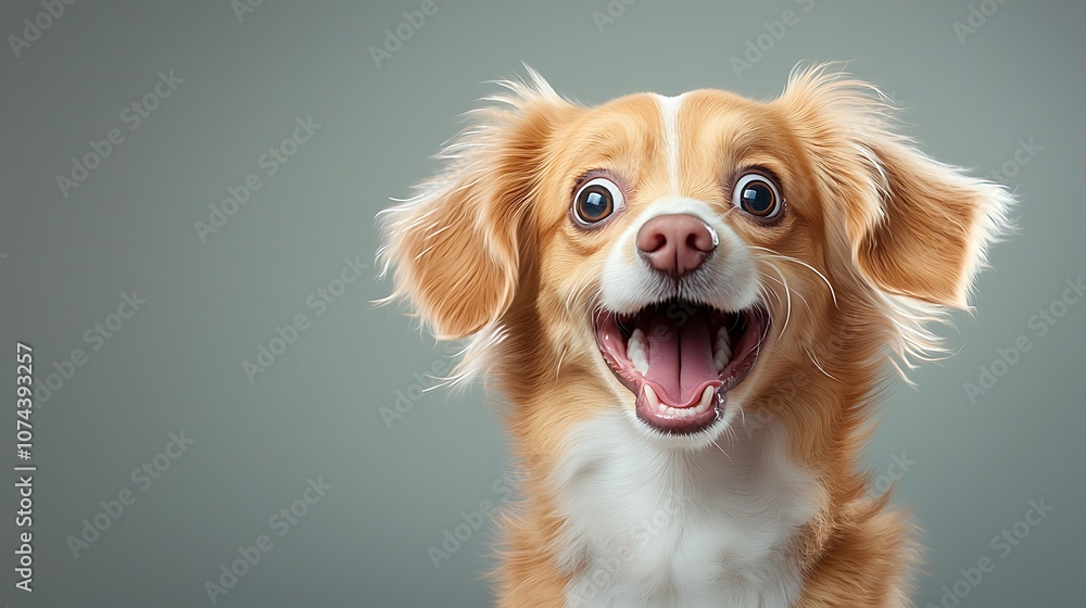 A playful puppy dog with a comical expression, featuring wide open mouth and oversized eyes, created through generative AI technology in an imaginative and detailed illustration. A playful puppy dog with a comical expression, featuring wide open mouth and oversized eyes, created through generative AI technology in an imaginative and detailed illustration.