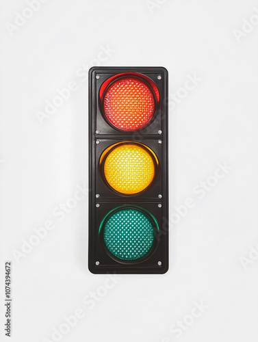 Realistic traffic light with red, yellow, green color light isolated on a white background