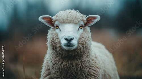 A fluffy sheep, standing or grazing on a green farm, with thick, soft fur indicating warmth.