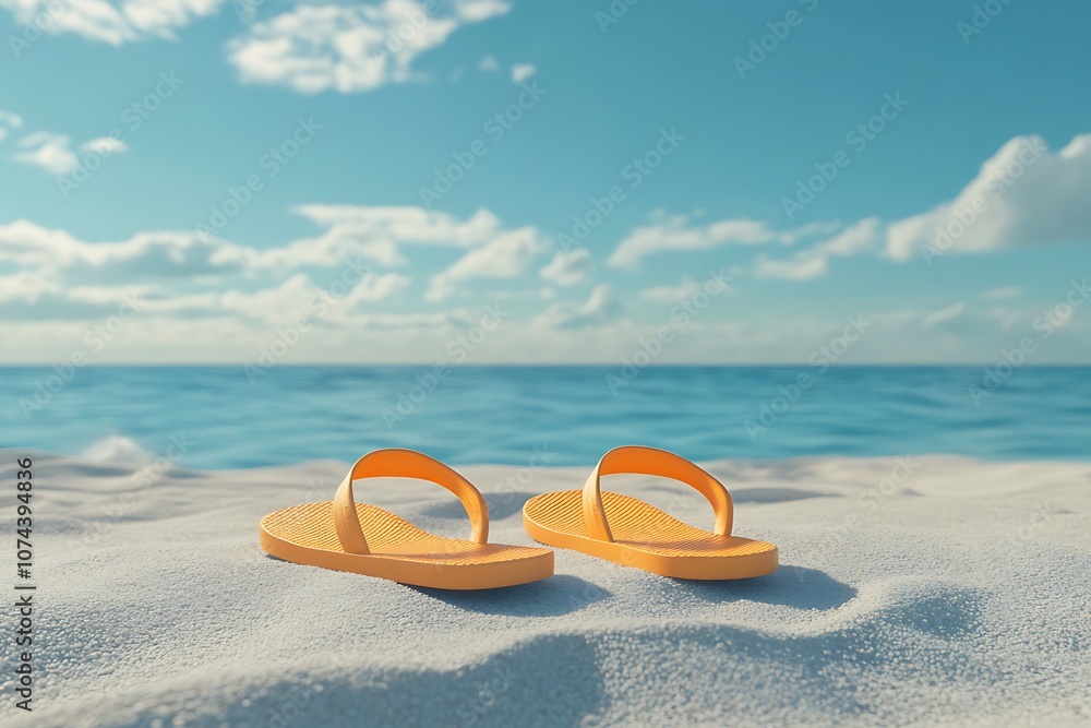 Orange flip-flop on the beach with wave
Orange flip-flop on the beach with wave