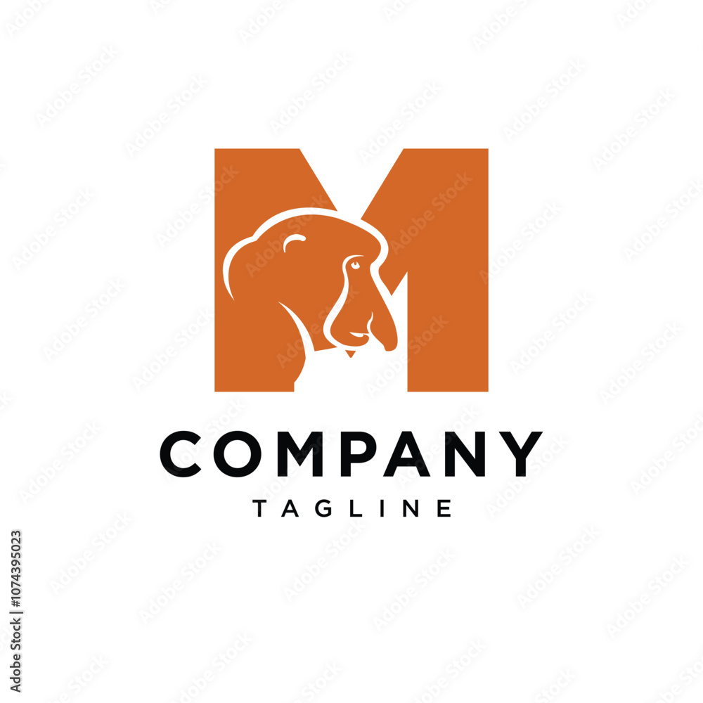 Letter M Proboscis Monkey logo icon vector Letter M Proboscis Monkey logo icon vector