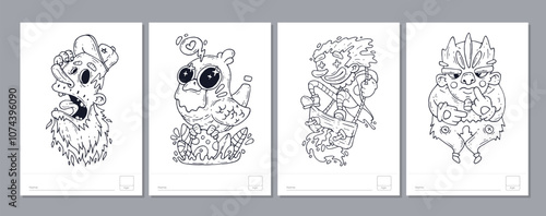 Doodle coloring page for children and adults. Black and white vector characters. Vector doodle illustration