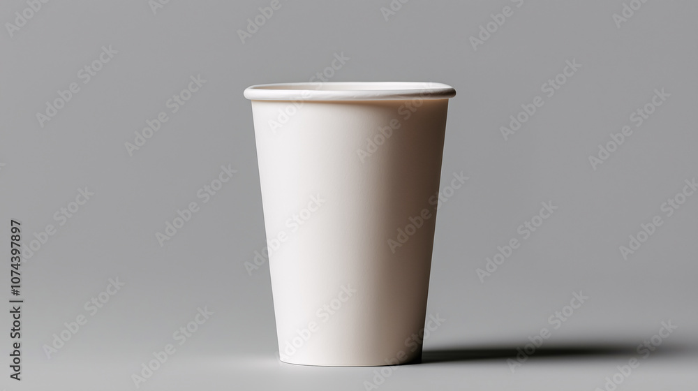 A simple, clean mock up of white paper cup for coffee or tea set against a solid light grey background A simple, clean mock up of white paper cup for coffee or tea set against a solid light grey background