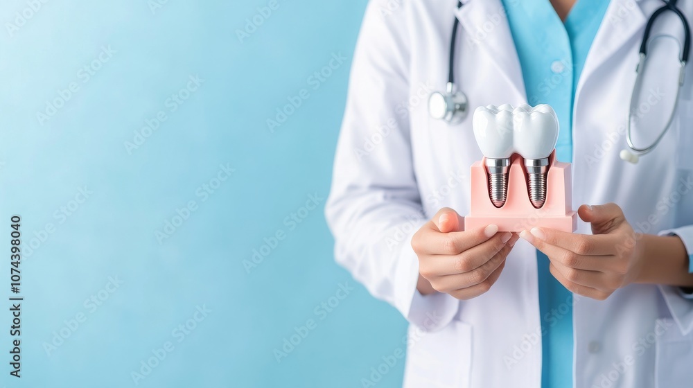 Dentist showcasing dental implants on a model Dentist showcasing dental implants on a model