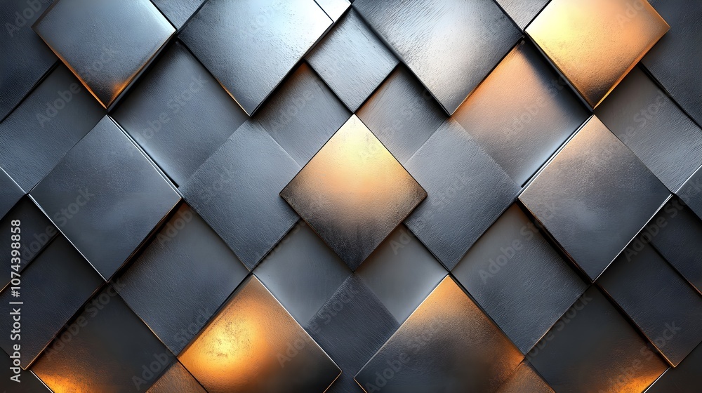 Raised diamond shapes on silver and gold metallic background, chrome vector design with reflective highlights, industrial luxury aesthetic Raised diamond shapes on silver and gold metallic background, chrome vector design with reflective highlights, industrial luxury aesthetic