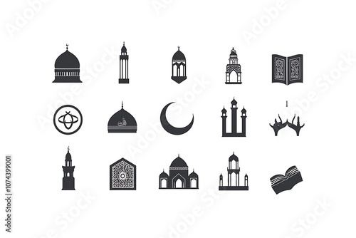 mosque silhouette set vector Ramadhan kareem