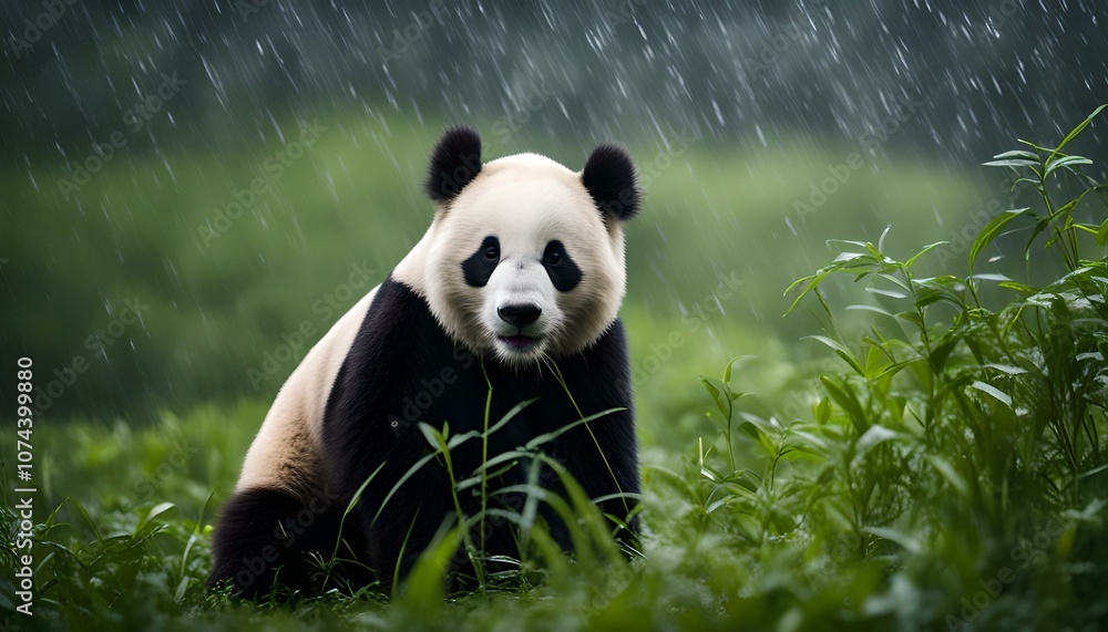 Obraz premium giant panda in raining