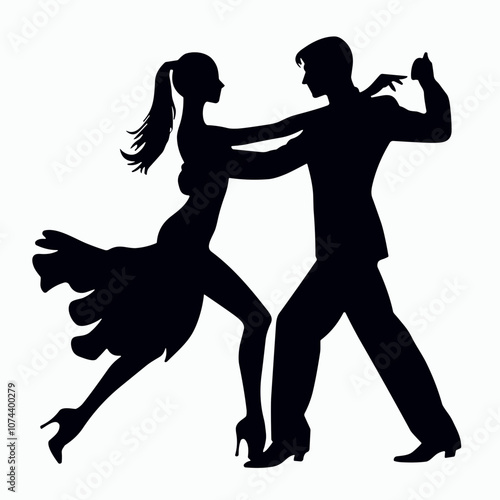 Tango dancer silhouettes embodying passion and grace in a captivating dance pose on light background