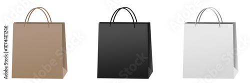 editable blank realistic black paper shopping bags, Empty cardboard packets for corporate brand template, e commerce advertiser, discount sale or purchase retail fashion