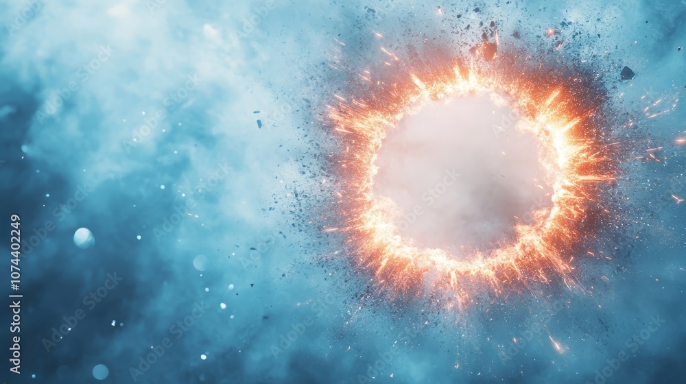 Intense explosion of fire and sparks, a vivid display of heat, energy, power Intense explosion of fire and sparks, a vivid display of heat, energy, power