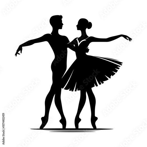 Ballet couple silhouette vector. Ballet dancers icon. Silhouette dancing couple pose vector