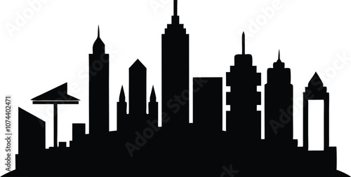 cityscape silhouette, skyline vector black 