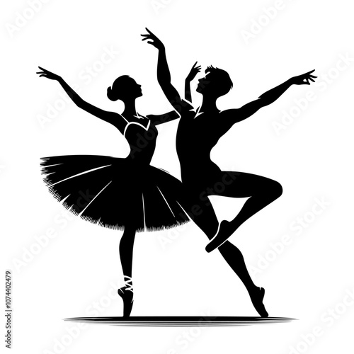 Ballet couple silhouette vector. Ballet dancers icon. Silhouette dancing couple pose vector