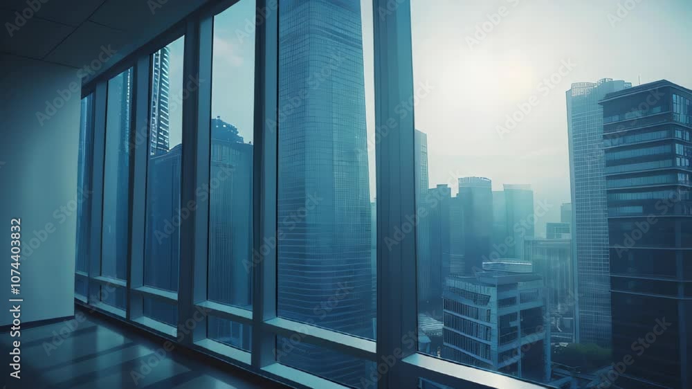 Interior view of an empty room in a skyscraper, showcasing the cityscape during the day. The skyline view from a high-rise window offers a gorgeous property with a stunning view. Interior view of an empty room in a skyscraper, showcasing the cityscape during the day. The skyline view from a high-rise window offers a gorgeous property with a stunning view.
