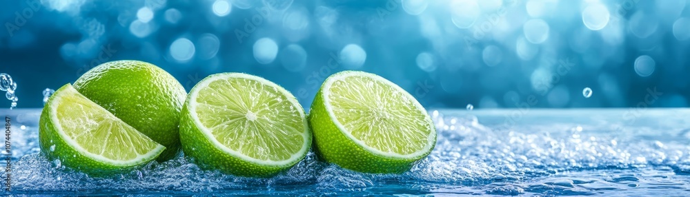 Submerged limes, a refreshing display of citrus fruits in water fresh Submerged limes, a refreshing display of citrus fruits in water fresh