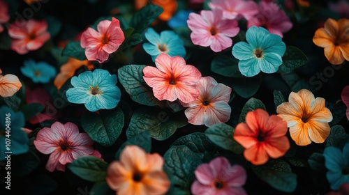 Vibrant Colorful Flowers Blooming Petunias Spring Bloom Garden Nature