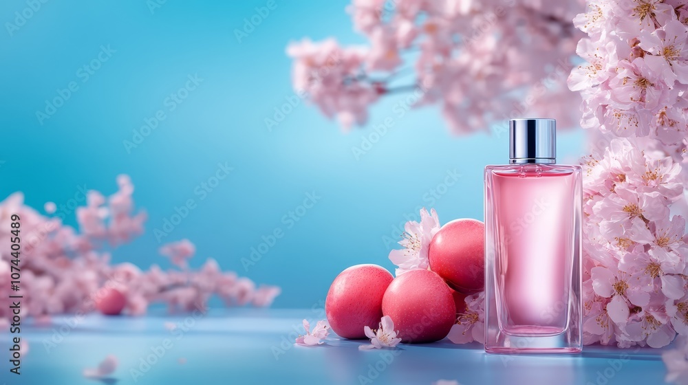Elegant perfume bottle and rosy apples, still life of fragrance freshness fragrant Elegant perfume bottle and rosy apples, still life of fragrance freshness fragrant
