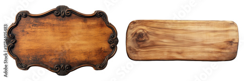 Set of Ornate Wooden Signs with Vintage and Rustic Design on a Transparent Background