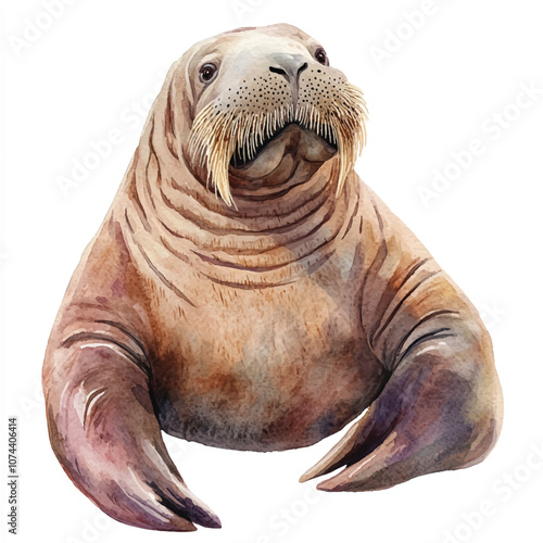 cute Walrus watercolor clipart illustration isolated