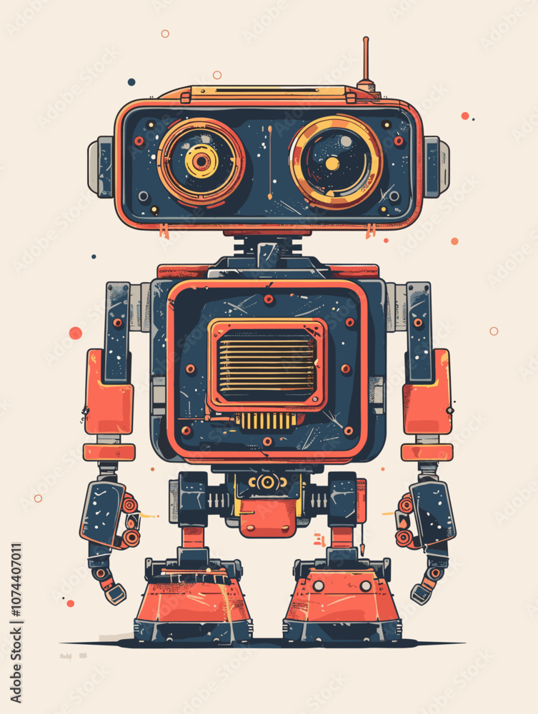 Fototapeta premium Retro robot. Vector illustration in retro style. Cartoon robot.