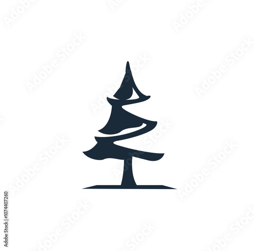 black silhouette tree alpine in white background