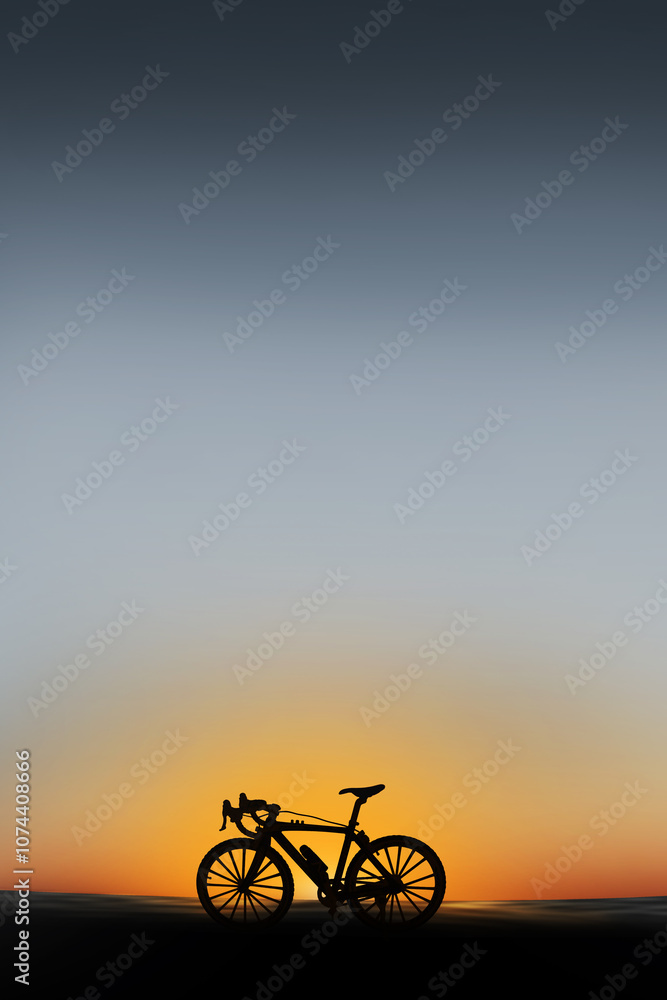 Fototapeta premium Shadow bicycle parked at beach on sunset background. Vacation in summer