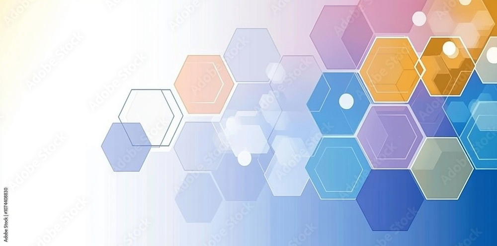 Abstract background with glowing hexagons in blue, purple, and orange hues, creating modern and vibrant design. This visually appealing composition evokes sense of creativity and innovation Abstract background with glowing hexagons in blue, purple, and orange hues, creating modern and vibrant design. This visually appealing composition evokes sense of creativity and innovation
