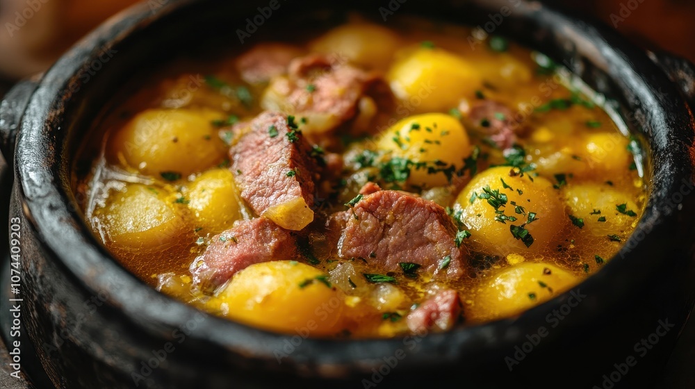 Close-up of a rustic stew. A hearty and flavorful dish, perfect for showcasing rustic comfort food. Close-up of a rustic stew. A hearty and flavorful dish, perfect for showcasing rustic comfort food.