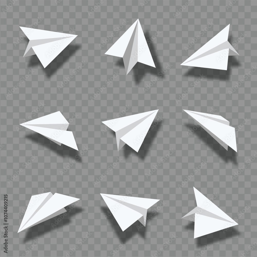 Set of illustration white paper airplanes with realistic shadow effect. paper plane icon.clip art of cute paper airplanes.simple paper airplane business template design.on transparent background Set of illustration white paper airplanes with realistic shadow effect. paper plane icon.clip art of cute paper airplanes.simple paper airplane business template design.on transparent background