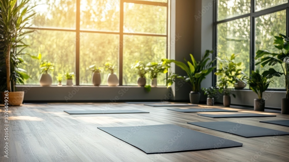 Fototapeta premium Yoga Studio with Sunlight and Plants