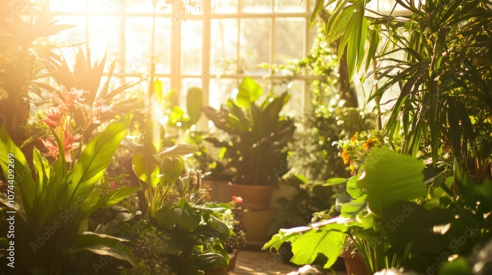 Obraz premium Sunlit Greenhouse Oasis