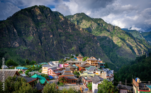 View of Mateura village in Jari nearly Kasol in Himachal Pradesh, India	 photo